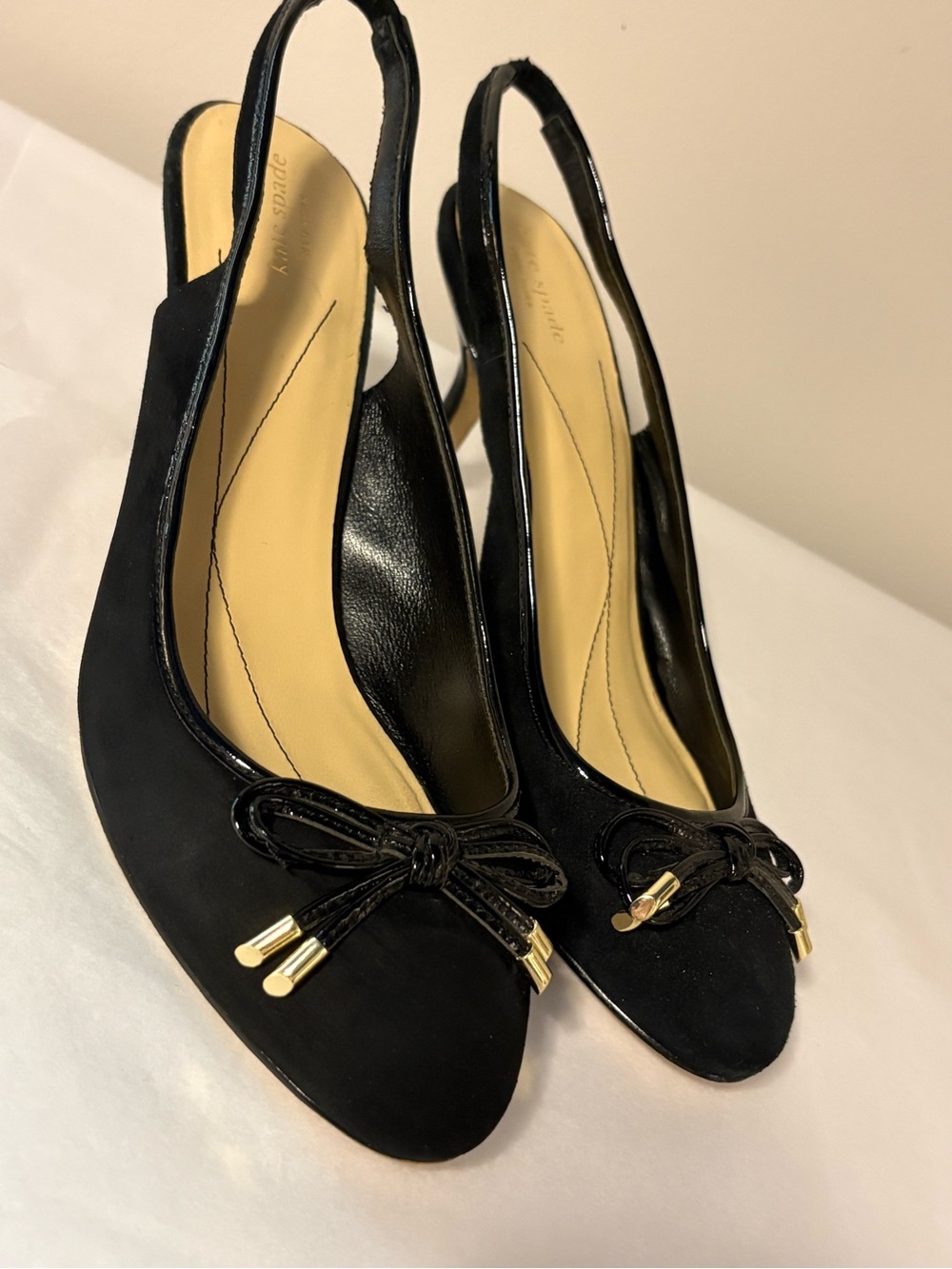 kate spade Suede Slingback Kitten Heels with Bow